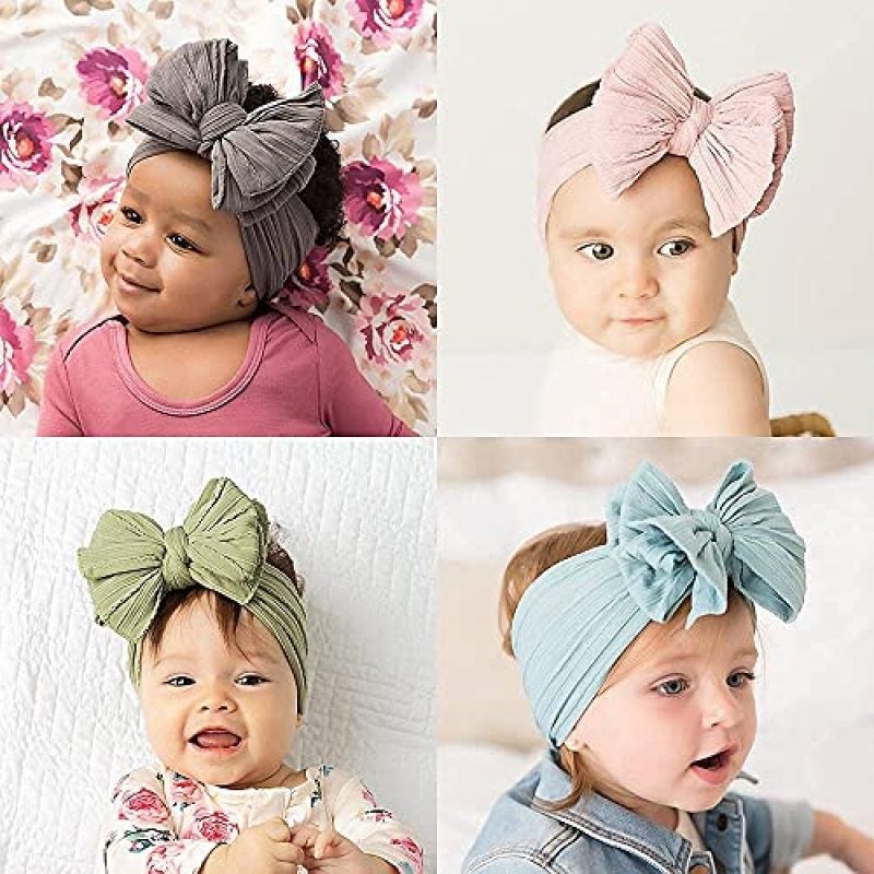 Big Bow Headband Set Knotted Headscarf for Baby - Soft Silk Elastic Nylon Hair Accessories GENTLE ON DELICATE SKIN for Newborns Toddlers - Image 3
