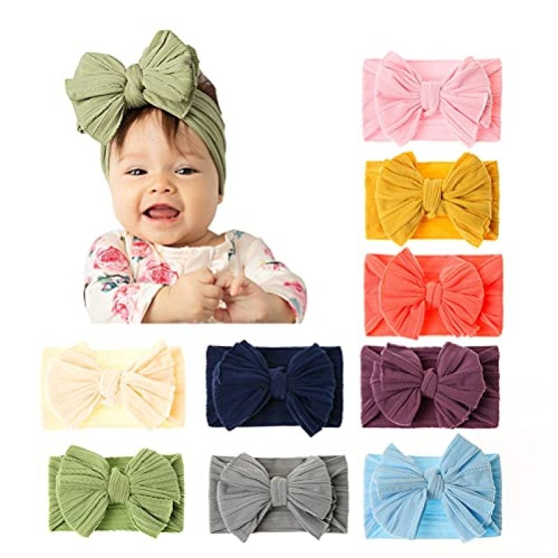 Big Bow Headband Set Knotted Headscarf for Baby - Soft Silk Elastic Nylon Hair Accessories GENTLE ON DELICATE SKIN for Newborns Toddlers - Image 1