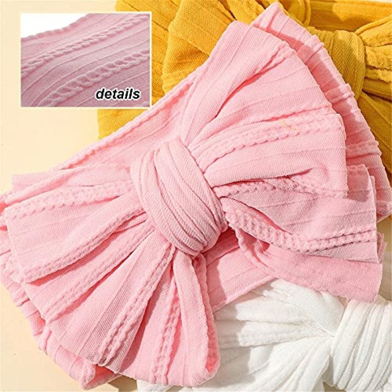 Big Bow Headband Set Knotted Headscarf for Baby - Soft Silk Elastic Nylon Hair Accessories GENTLE ON DELICATE SKIN for Newborns Toddlers - Image 2