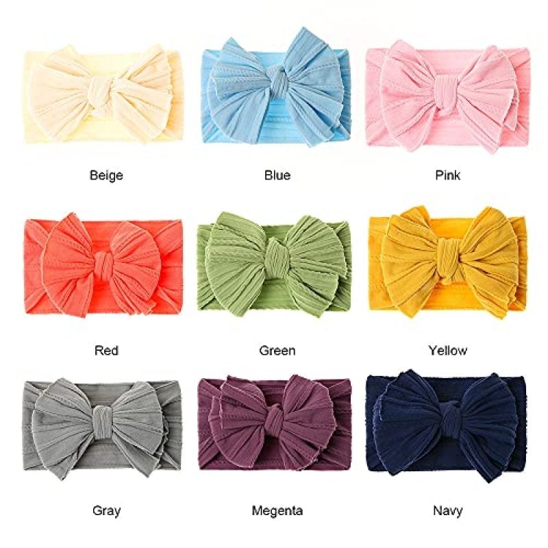 Big Bow Headband Set Knotted Headscarf for Baby - Soft Silk Elastic Nylon Hair Accessories GENTLE ON DELICATE SKIN for Newborns Toddlers - Image 5