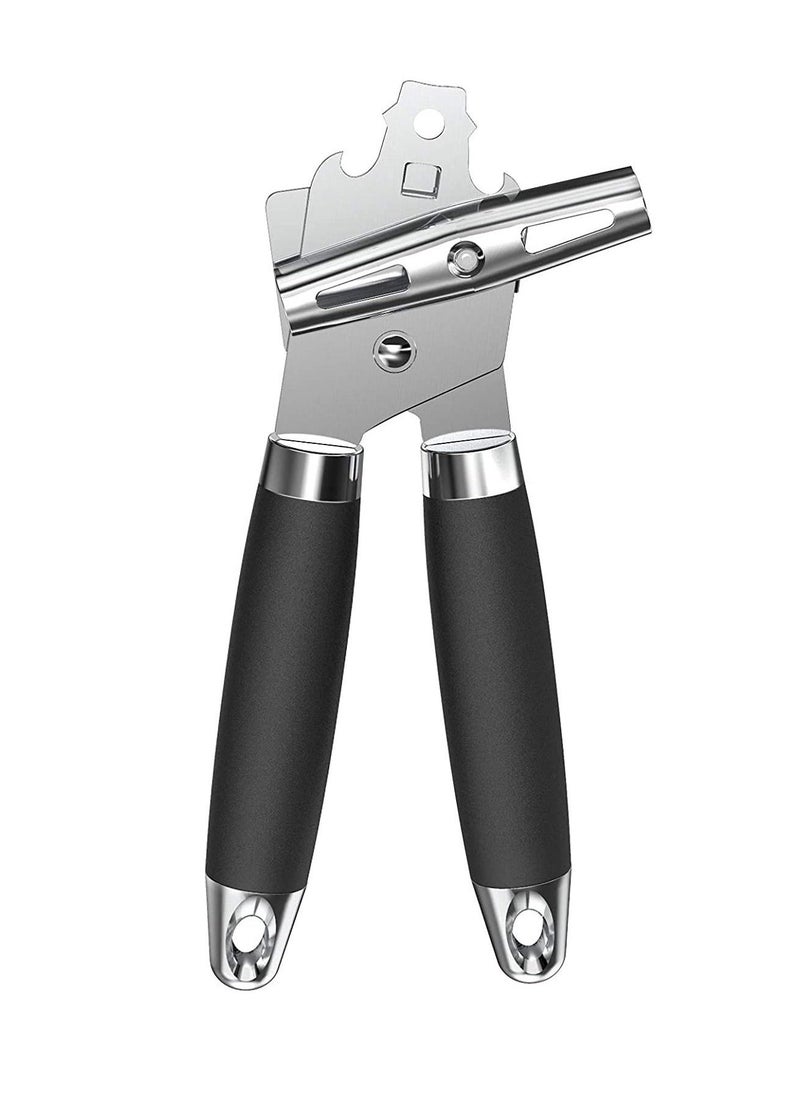 Can Opener,3-In-1 Multifunctional Manual Can Openers Stainless Steel Heavy Smooth Edge Cut Bottle Opener with Turn Knob Ergonomic Anti Slip Grip Handle Ultra Sharp (Black) - Image 1