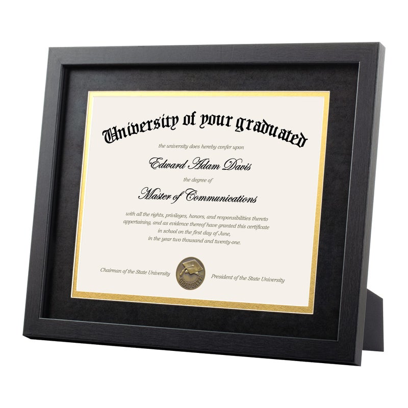 upsimples 11x14 Diploma Frame Certificate Degree Document Frame with High Definition Glass, 8.5 x 11 with mat for Wall and Tabletop, Black Double Mat, 1 Pack - Image 3