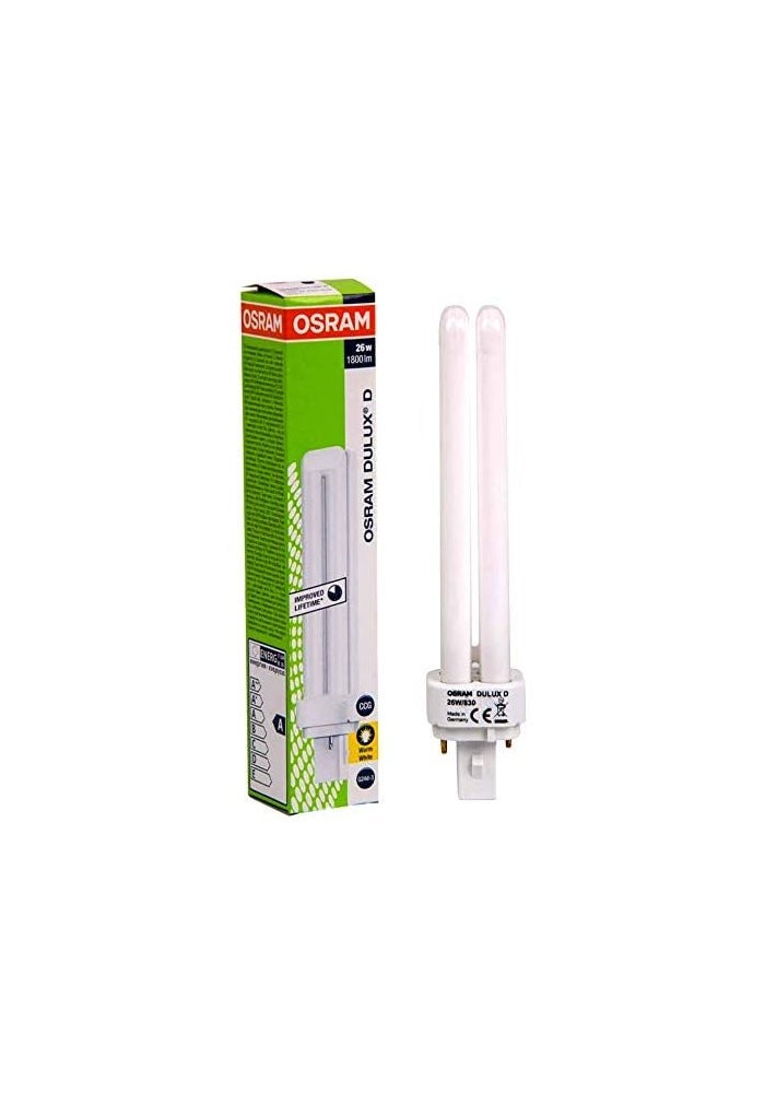 OSRAM 4 قطع من مصابيح CFL Dulux D 2 Pin 26W باللون الأبيض الدافئ - Image 2
