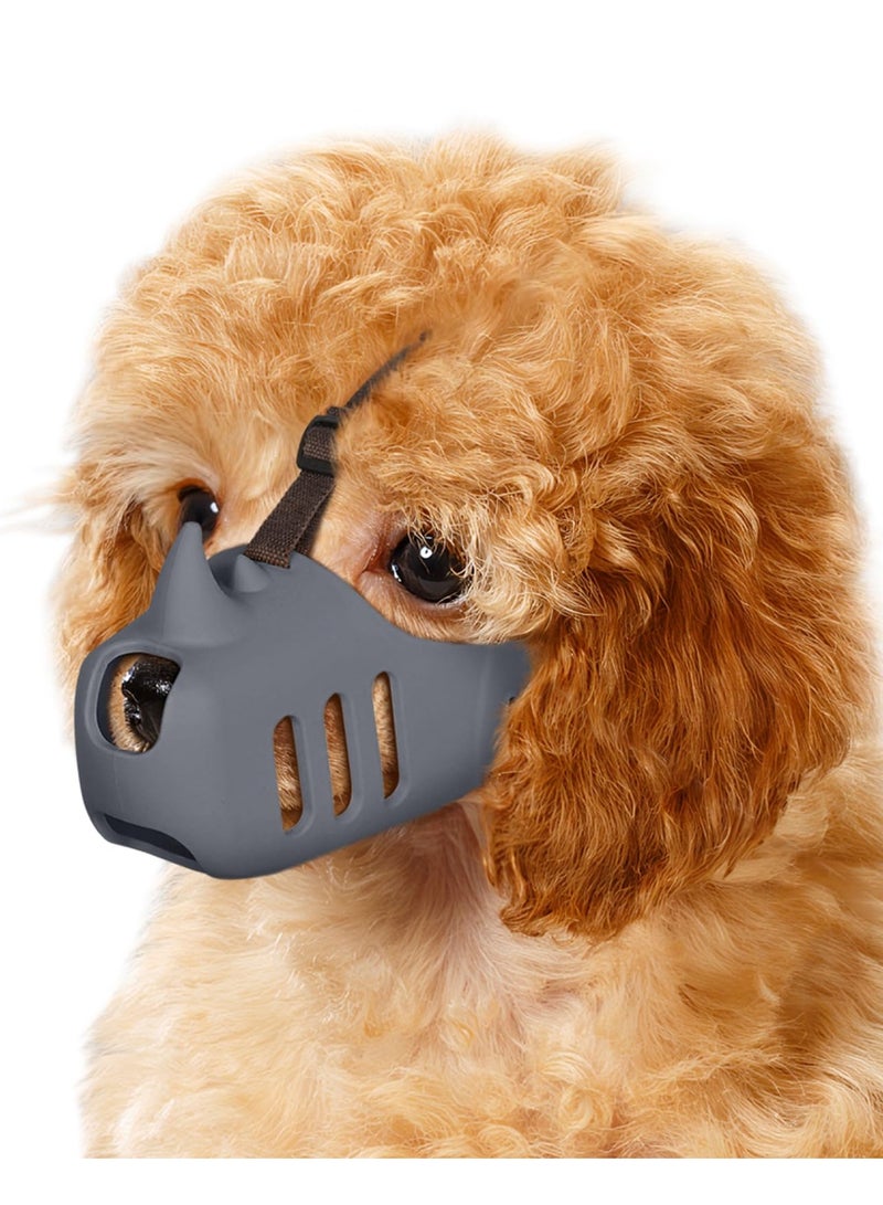 Excefore Dog Muzzle, Soft and Breathable Silicone Cage Muzzle for Small and Medium Dogs, Adjustable Strap, Prevents Biting and Chewing, Funny Rhino Design for Poodle and Dachshund (L) - Image 1