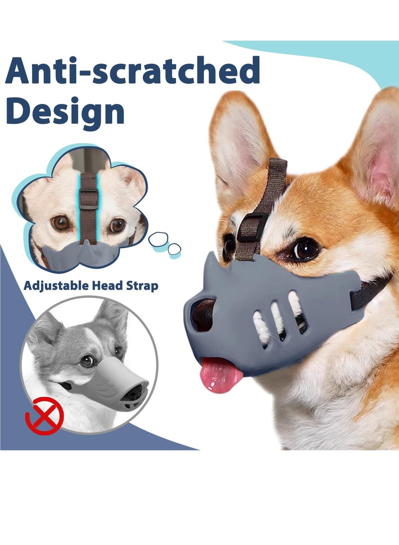 Excefore Dog Muzzle, Soft and Breathable Silicone Cage Muzzle for Small and Medium Dogs, Adjustable Strap, Prevents Biting and Chewing, Funny Rhino Design for Poodle and Dachshund (L) - Image 5