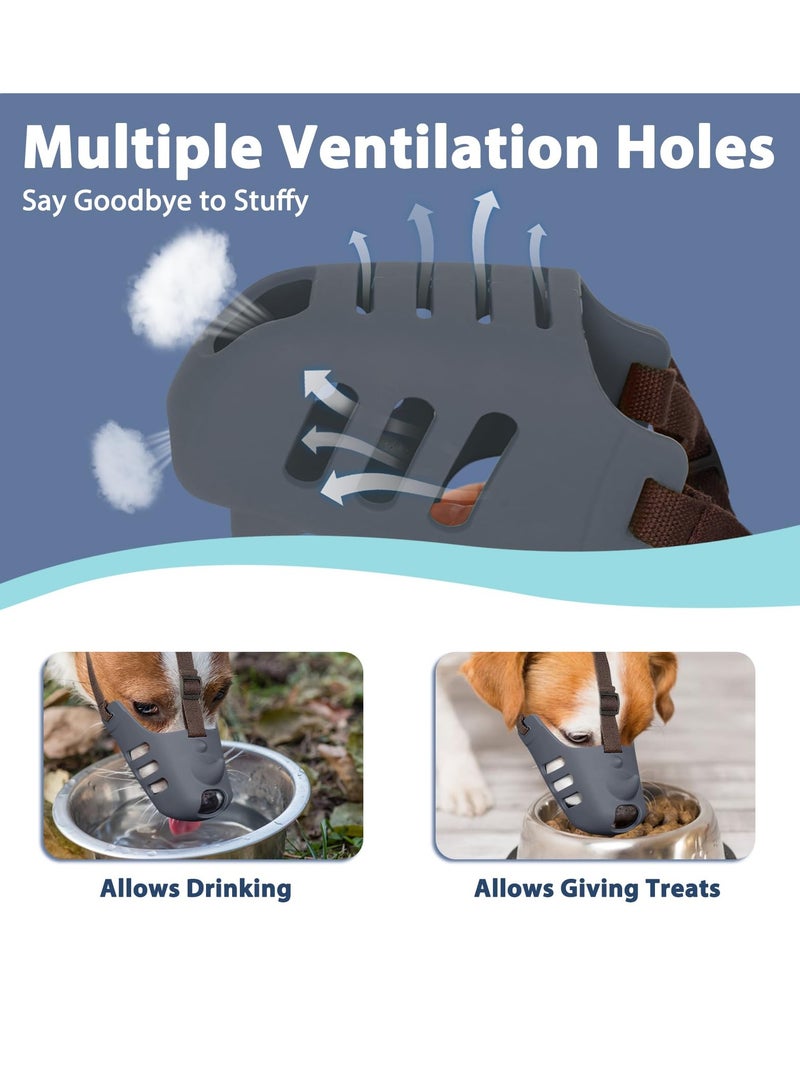 Excefore Dog Muzzle, Soft and Breathable Silicone Cage Muzzle for Small and Medium Dogs, Adjustable Strap, Prevents Biting and Chewing, Funny Rhino Design for Poodle and Dachshund (L) - Image 4