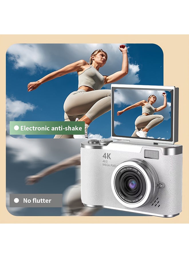 Compact 48MP digital camera with 4K CCD sensor, 8X zoom, and 180° flip screen. Perfect for students interested in photography. Capture high-quality images with ease. Great for selfies too! - Image 5