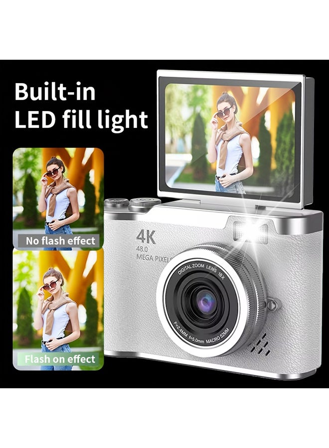 Compact 48MP digital camera with 4K CCD sensor, 8X zoom, and 180° flip screen. Perfect for students interested in photography. Capture high-quality images with ease. Great for selfies too! - Image 2