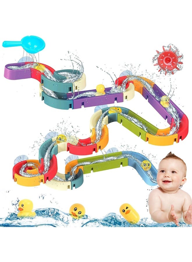 Soofam DIY Bath Toys 48 pcs Water Balls Tracks with Suction Cups Toys for Kids 3-8 Years , Take-Apart Water Slide Toy Ball Track,Pool Bathroom Shower Set Gift Toys for boys girls - Image 1