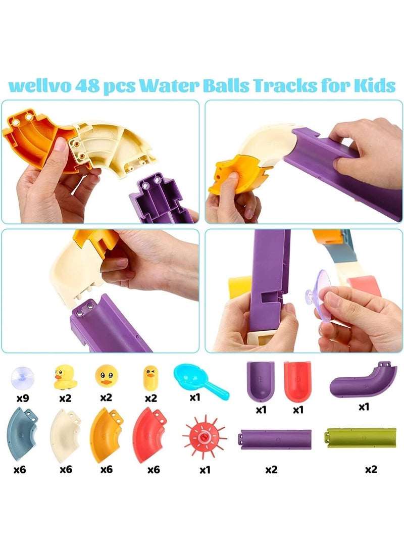Soofam DIY Bath Toys 48 pcs Water Balls Tracks with Suction Cups Toys for Kids 3-8 Years , Take-Apart Water Slide Toy Ball Track,Pool Bathroom Shower Set Gift Toys for boys girls - Image 5