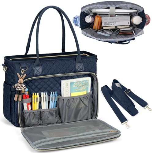 RAINSMORE Teacher Tote Bag 156 inch Laptop Bag for Women Work Bags Laptop Tote Nurse Bag Professional Computer Messenger with Insulated Pocket Laptop Briefcase for Office College Dark Blue - Image 1