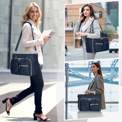 RAINSMORE Teacher Tote Bag 156 inch Laptop Bag for Women Work Bags Laptop Tote Nurse Bag Professional Computer Messenger with Insulated Pocket Laptop Briefcase for Office College Dark Blue - Image 3