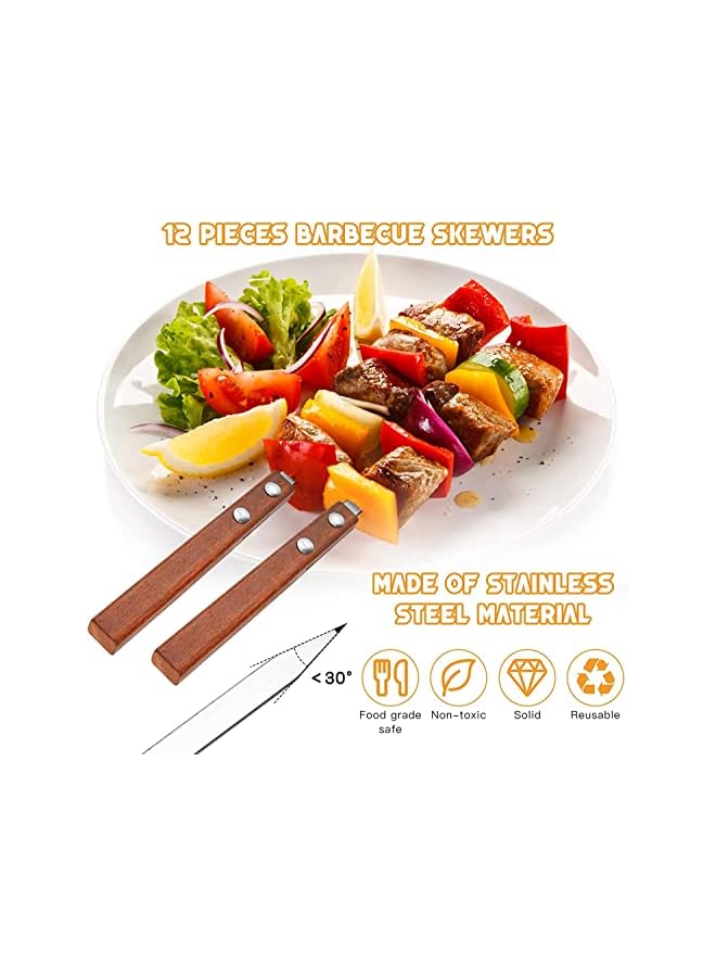 PROMASS أسياخ باربكيو من الفولاذ المقاوم للصدأ بطول 50 سم، أسياخ للشواء في الهواء الطلق مع مقبض خشبي صلب لشواء الشيش كباب، كوباتيه، دجاج، جمبري، لحم، بقر، خضروات (12) - Image 4