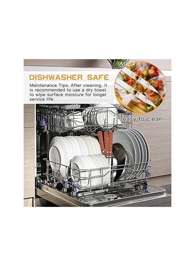 PROMASS أسياخ باربكيو من الفولاذ المقاوم للصدأ بطول 50 سم، أسياخ للشواء في الهواء الطلق مع مقبض خشبي صلب لشواء الشيش كباب، كوباتيه، دجاج، جمبري، لحم، بقر، خضروات (12) - Image 5