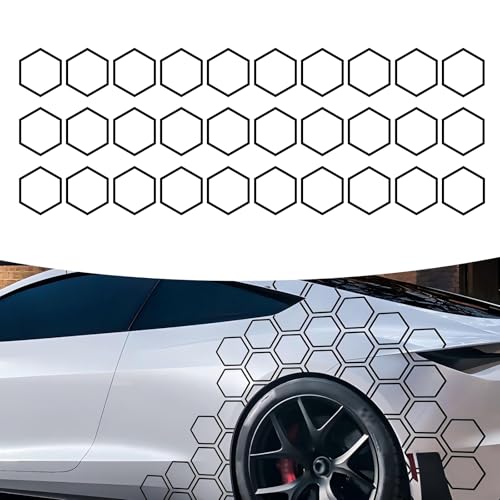 Qurbuns 30 PCS Car Honeycomb Graphics Stickers 331 x 394 Reflective Honeycomb Hexagon Sticker SelfAdhesive DIY Car Side Body Door Decals Universal Exterior Decoration for Cars Black - Image 1