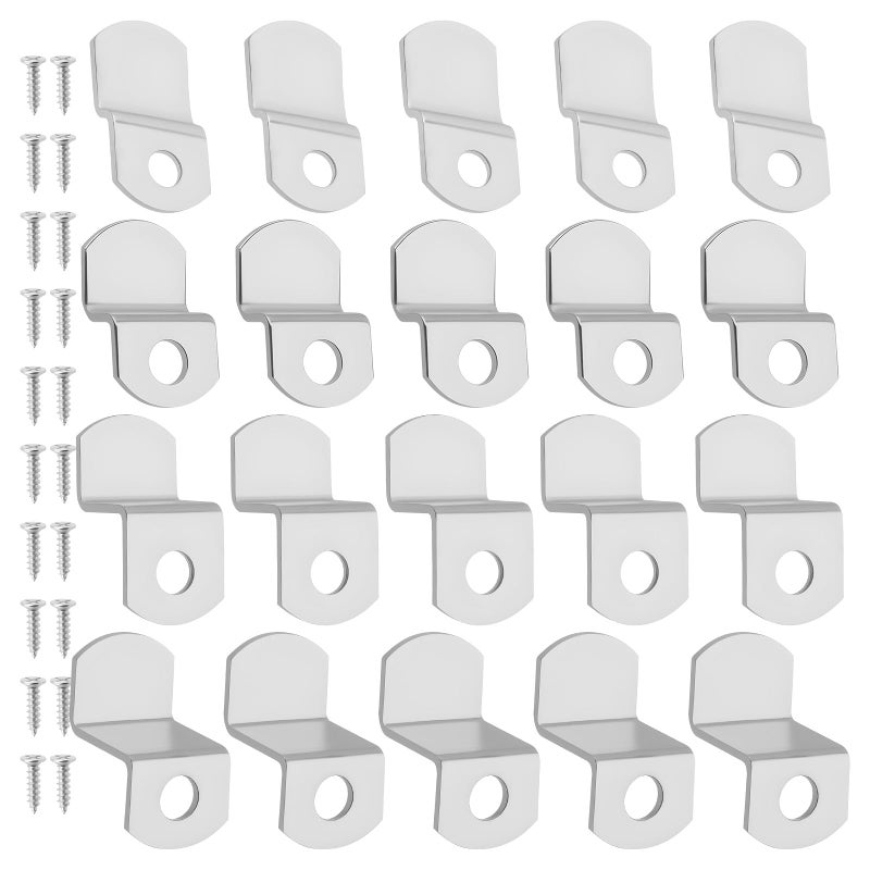 Pretwad Offset Canvas-Clips for Picture Framing - 40 pcs Heavy Duty Photo Frame & Painting Clamps with 20 Screws, Silver Photo Frame Clips Offset Mirror Clamps Clips(5 Pcs Each of 1/8", 1/4", 3/8", 1/2" ) - Image 1