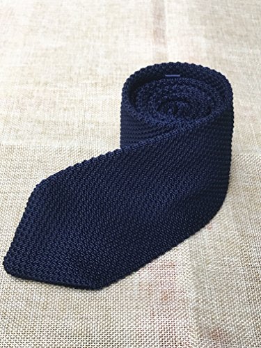 Ctskyte Slim Navy Blue Silk Knitting Tie Solid Pattern Business Necktie for Men or Boys - Image 2