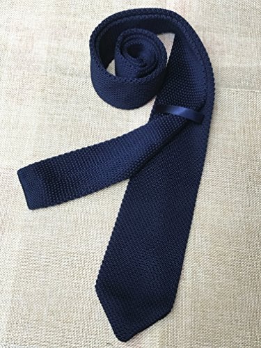 Ctskyte Slim Navy Blue Silk Knitting Tie Solid Pattern Business Necktie for Men or Boys - Image 3