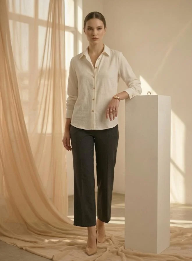 Mish White Grid Pattern Long Sleeve Shirt