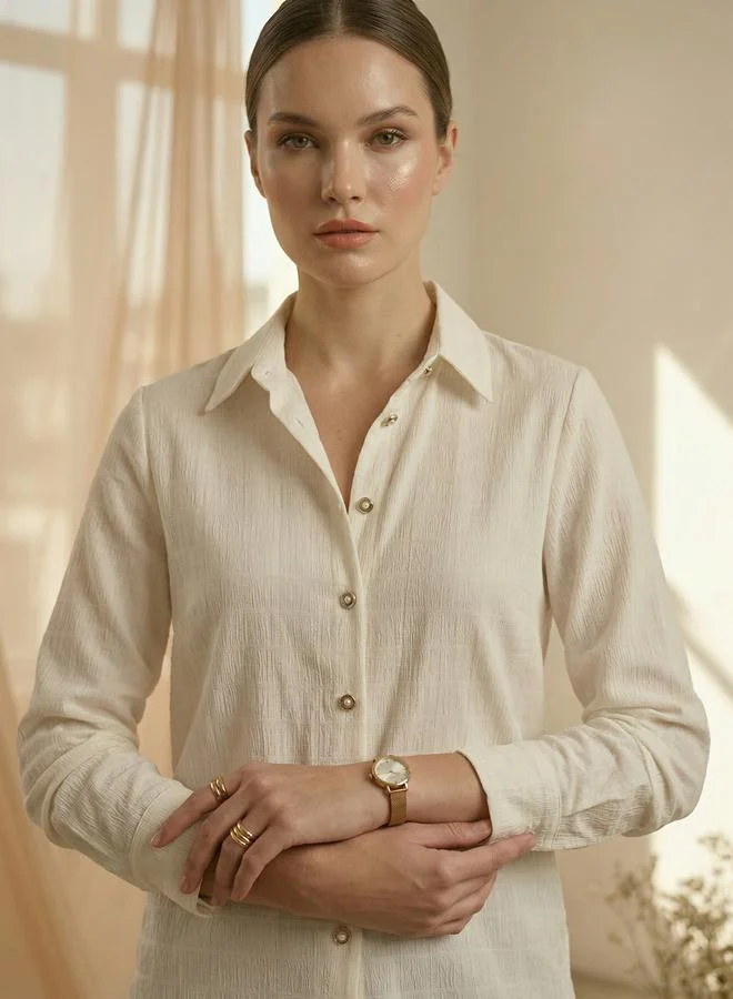 Mish White Grid Pattern Long Sleeve Shirt