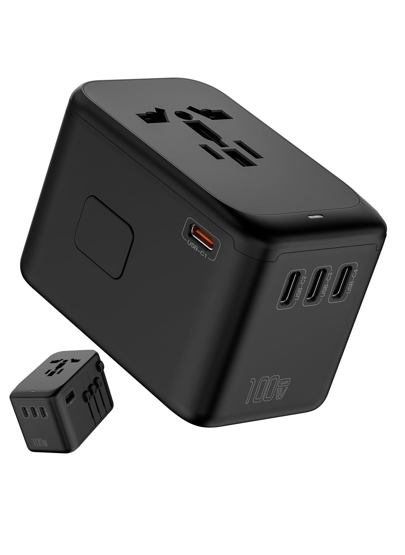 Universal Travel Adapter, GaN 100W International Charger with 1 USB Ports & 4 USB-C PD Fast Charging Adaptor, Worldwide Wall Charger （Type A/C/G/I） 