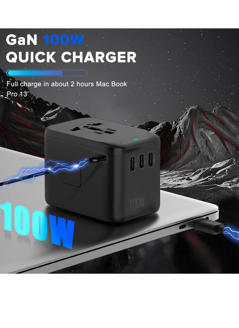 نكومي - محول عالمي للسفر، شاحن دولي بقوة 100 واط من GaN مع 1 منفذ USB و4 محول شحن سريع USB-C PD، شاحن جداري عالمي （نوع A/C/G/I) - Image 1