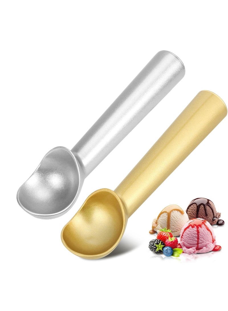 2PCS Ice Cream Scoop, 7 inches Nonstick Anti-Freeze One Piece Aluminum Scooper Spoon, Heavy Duty Durable Design, Easy Clean, for Gelato, Cookie Dough, Sorbet, Almond (Gold&Silver) - Image 1