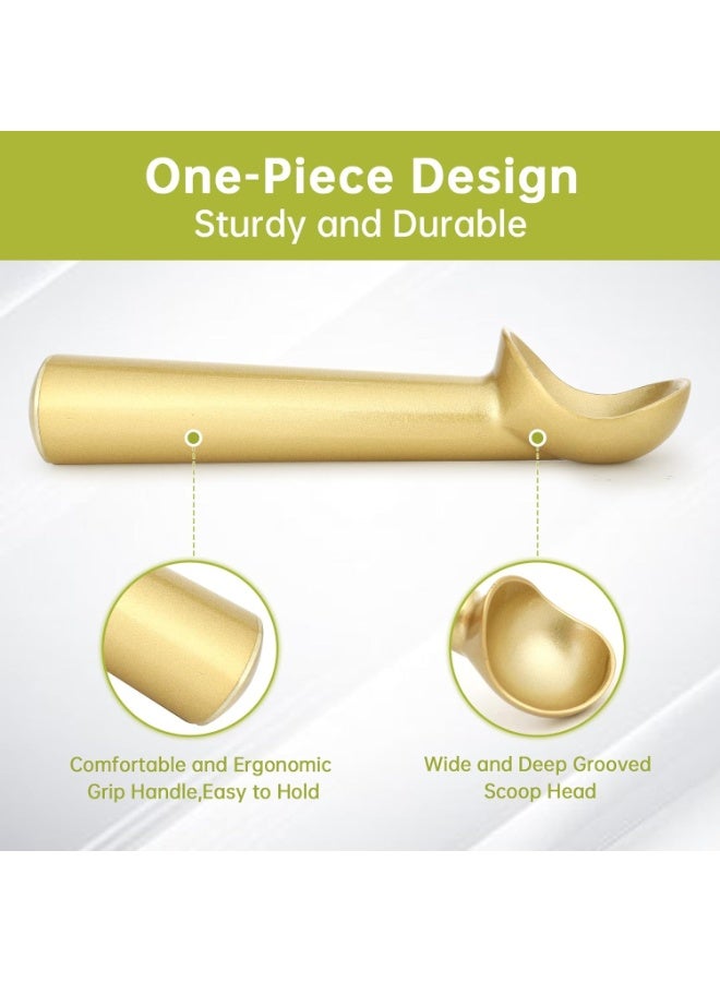 2PCS Ice Cream Scoop, 7 inches Nonstick Anti-Freeze One Piece Aluminum Scooper Spoon, Heavy Duty Durable Design, Easy Clean, for Gelato, Cookie Dough, Sorbet, Almond (Gold&Silver) - Image 3