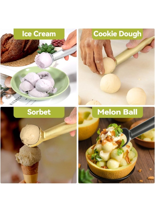 2PCS Ice Cream Scoop, 7 inches Nonstick Anti-Freeze One Piece Aluminum Scooper Spoon, Heavy Duty Durable Design, Easy Clean, for Gelato, Cookie Dough, Sorbet, Almond (Gold&Silver) - Image 5