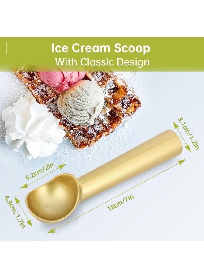 2PCS Ice Cream Scoop, 7 inches Nonstick Anti-Freeze One Piece Aluminum Scooper Spoon, Heavy Duty Durable Design, Easy Clean, for Gelato, Cookie Dough, Sorbet, Almond (Gold&Silver) - Image 2