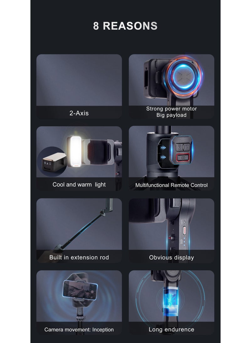 Smart Mobile Stabilizer 360° – Phone Gimbal with Built-In Light, Best Gimbal Stabilizer for Smooth Video Shooting - Image 3