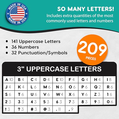 FreshCut Crafts 209 Pcs 3" Black Bulletin Board Letters & Numbers, Capital Letters, Numbers, Punctuation, US Made Card Stock Punch Out Letters for Poster, Bulletin Board, Classroom - Precut Letters & Numbers - Image 4