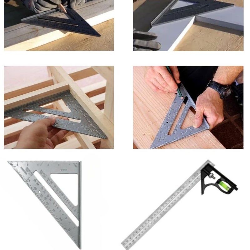 2pcs 7 Inch Metal Triangular Ruler Angle Protractor Set 360 Degree Miter Gauge Carpenter Tool - Image 2