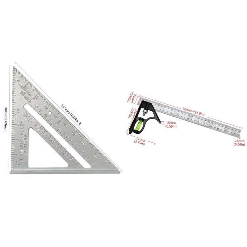 2pcs 7 Inch Metal Triangular Ruler Angle Protractor Set 360 Degree Miter Gauge Carpenter Tool - Image 3