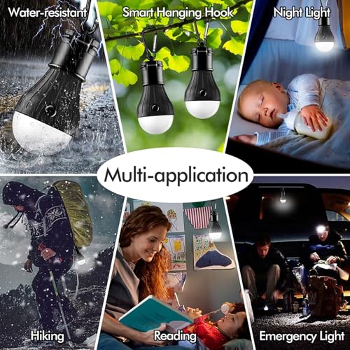 FLY2SKY Portable LED Tent Lamp Emergency Lights with Hook, Hurricane Bulb Lantern Equipment for Camping, Hiking, Backpacking, Fishing Outage, Multicolor, 4 Pack - Image 4