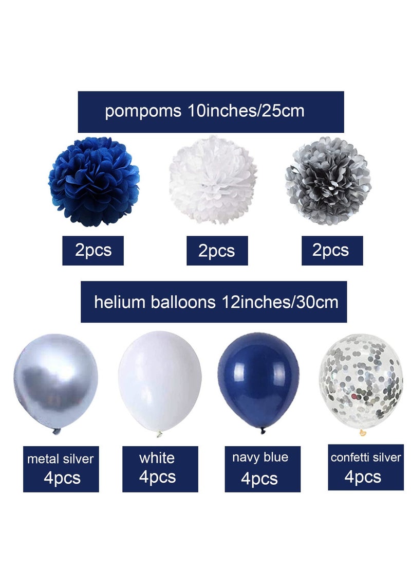 Mordely - Blue Birthday Decorations Kit, Birthday Party Decorations for Men Women Boys Grils, Happy Birthday Banner, Tissue Paper Flowers Pom Pom, Hanging Swirls and Circle Dot Garland, Latex Confetti Balloons - Image 1
