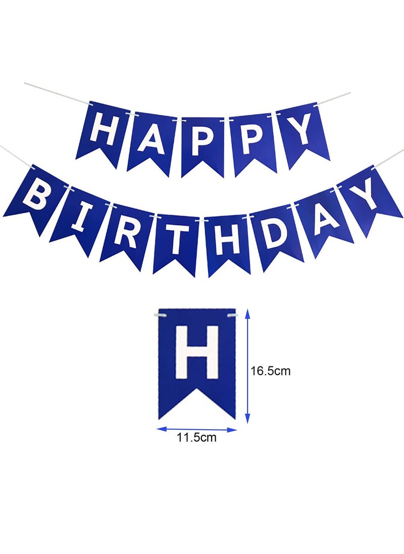 Mordely - Blue Birthday Decorations Kit, Birthday Party Decorations for Men Women Boys Grils, Happy Birthday Banner, Tissue Paper Flowers Pom Pom, Hanging Swirls and Circle Dot Garland, Latex Confetti Balloons - Image 1