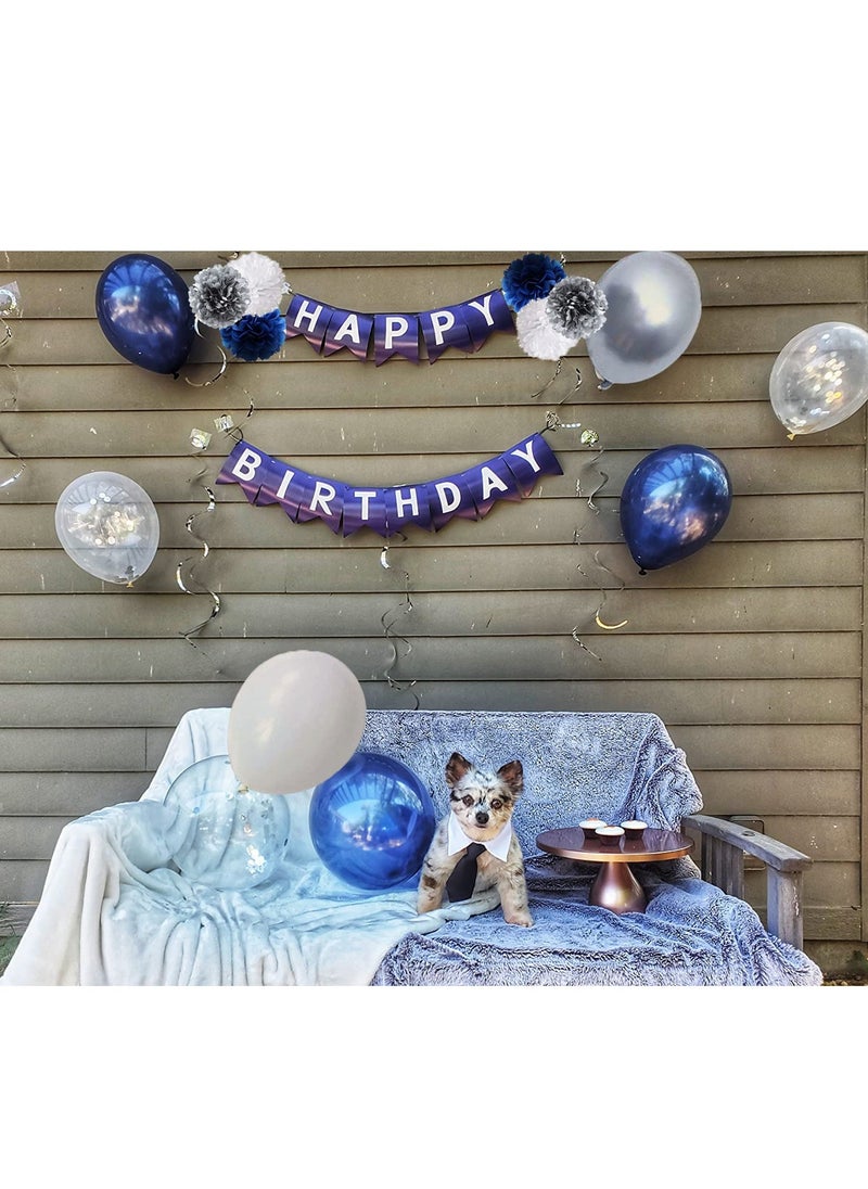 Mordely - Blue Birthday Decorations Kit, Birthday Party Decorations for Men Women Boys Grils, Happy Birthday Banner, Tissue Paper Flowers Pom Pom, Hanging Swirls and Circle Dot Garland, Latex Confetti Balloons - Image 1