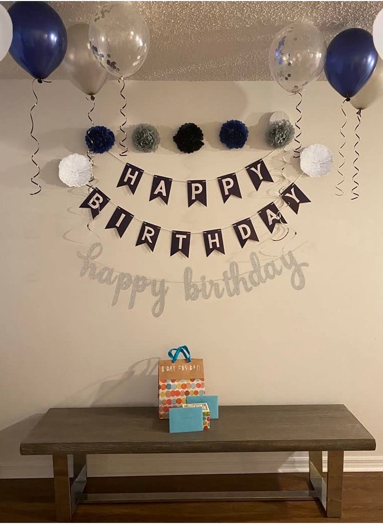 Mordely - Blue Birthday Decorations Kit, Birthday Party Decorations for Men Women Boys Grils, Happy Birthday Banner, Tissue Paper Flowers Pom Pom, Hanging Swirls and Circle Dot Garland, Latex Confetti Balloons - Image 1