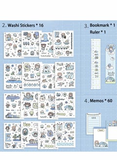 Y&D Cartoon Memo Set, Washi Sticker, Ruler, Bookmark, 21 Days Habit, Notes Writing Pads Scrapbook with 7 Rolls Masking Tapes for Planning, 100 Day Countdown (Blue)  - Image 5