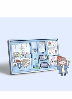 Y&D Cartoon Memo Set, Washi Sticker, Ruler, Bookmark, 21 Days Habit, Notes Writing Pads Scrapbook with 7 Rolls Masking Tapes for Planning, 100 Day Countdown (Blue)  - Image 1