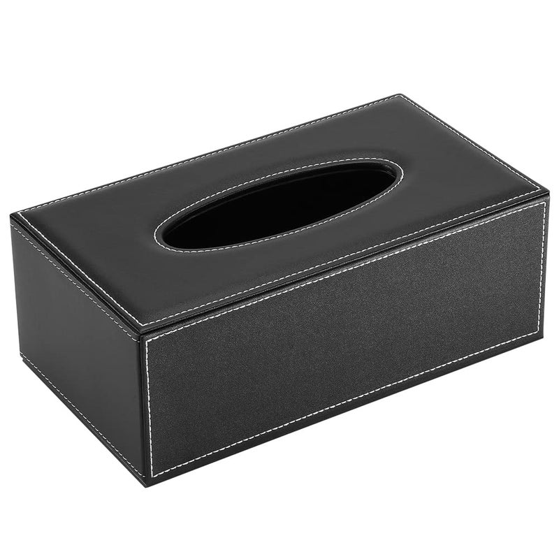 KINGFOM Rectangular PU Leather Tissue Box Cover - Facial Tissue Paper Napkin Holder for Bathroom, Home, Office, Car Automotive Decoration with Magnetic Bottom(Black) - Image 3