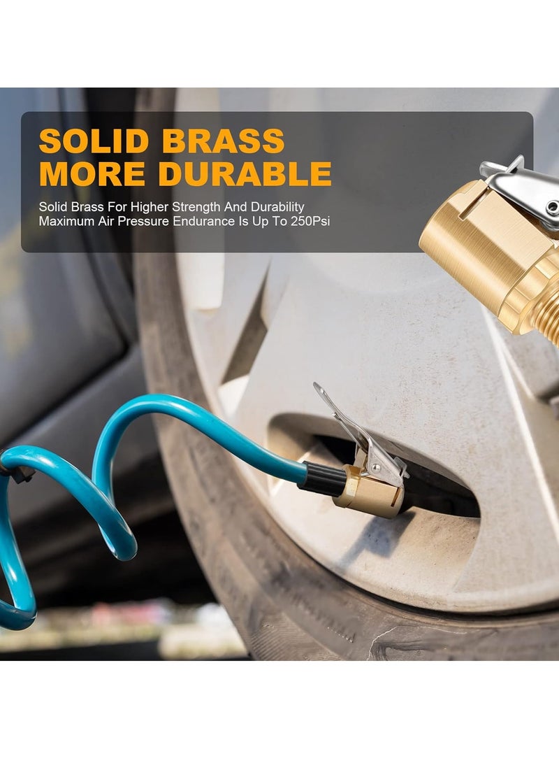 2 Pack Brass Locking Tire Air Chuck Tire Inflator Hose Adapter for Twist On Connection Convert to Lock On No Air Leakage Air Compressor Pump Clip On Tire Chucks Tire Nozzle with Tire Valve Thread