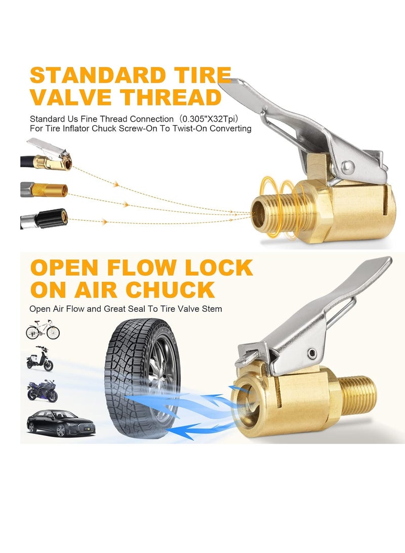 2 Pack Brass Locking Tire Air Chuck Tire Inflator Hose Adapter for Twist On Connection Convert to Lock On No Air Leakage Air Compressor Pump Clip On Tire Chucks Tire Nozzle with Tire Valve Thread