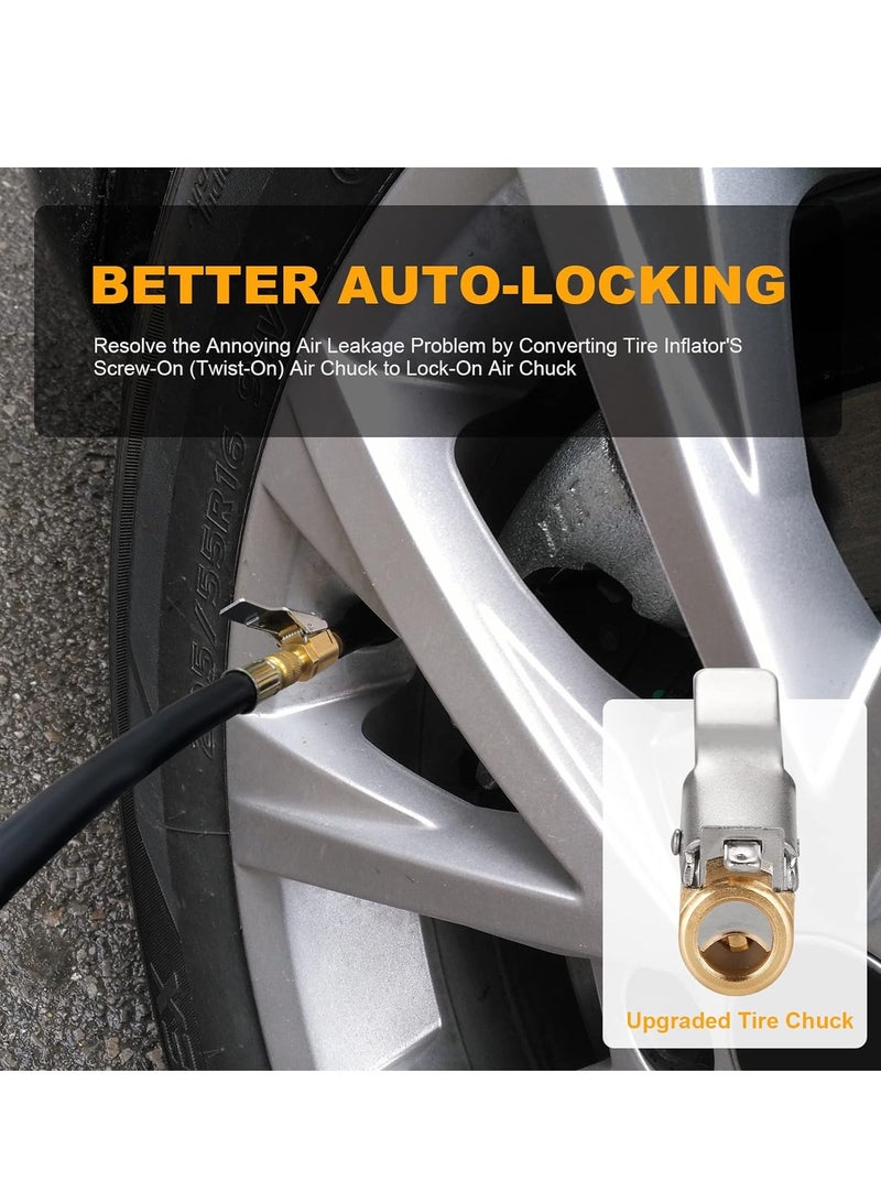 2 Pack Brass Locking Tire Air Chuck Tire Inflator Hose Adapter for Twist On Connection Convert to Lock On No Air Leakage Air Compressor Pump Clip On Tire Chucks Tire Nozzle with Tire Valve Thread