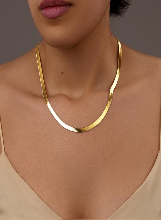 WomenGifts 14K Gold Silver Plated Herringbone Necklace for Women, Dainty Snake Chain Choker, Trendy Simple Long Layered Jewelry Non Tarnish, 3/4/5/8mm,14,16,18,20,22,24,26 Inch Thin & Chunky Options - Image 2