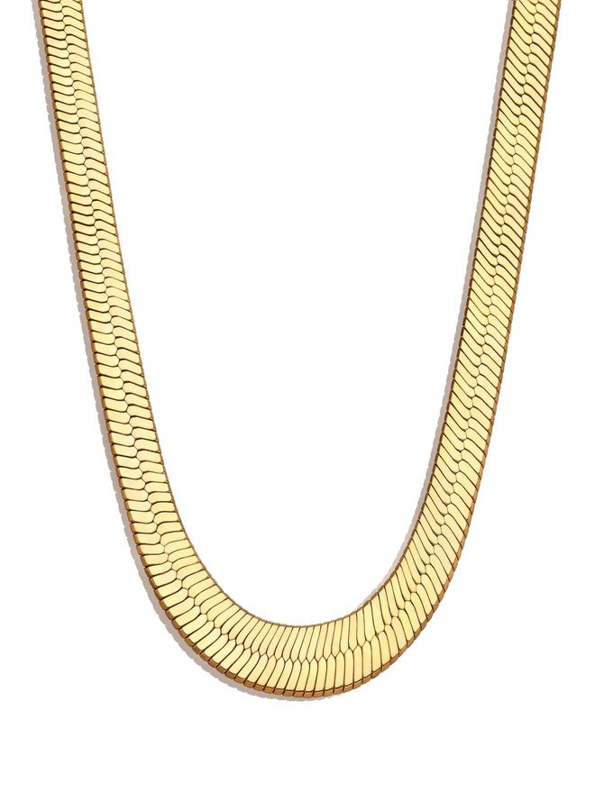 WomenGifts 14K Gold Silver Plated Herringbone Necklace for Women, Dainty Snake Chain Choker, Trendy Simple Long Layered Jewelry Non Tarnish, 3/4/5/8mm,14,16,18,20,22,24,26 Inch Thin & Chunky Options - Image 1
