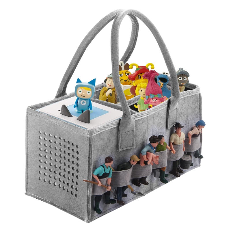 Chedin Chedin Bag for Toniebox Tonie Storage Box Carry Bag with Handle, for Toniebox Starter Set and Tonies Figure, Accessories Protective Case Organiser for Over 30 Figures (Grey + Grey)  - Image 1