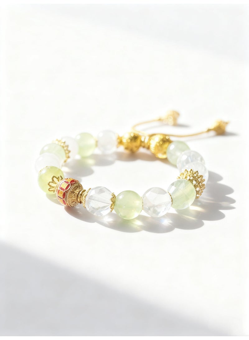 تشوميل سوار حجر القمر الأخضر المُخصّص - رومانسية بتوهج أخضر ناعم وخرز رقيق، 15-16 سم - Image 1