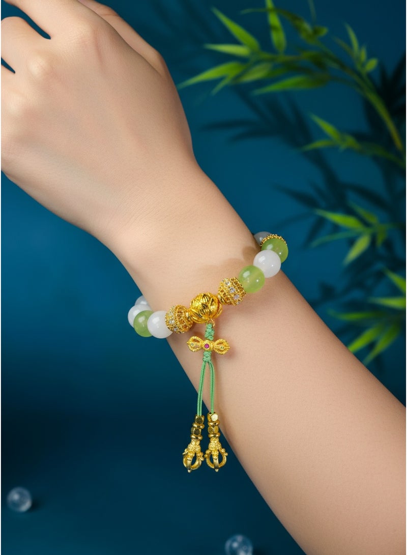 تشوميل سوار حجر القمر الأخضر المُخصّص - رومانسية بتوهج أخضر ناعم وخرز رقيق، 15-16 سم - Image 5